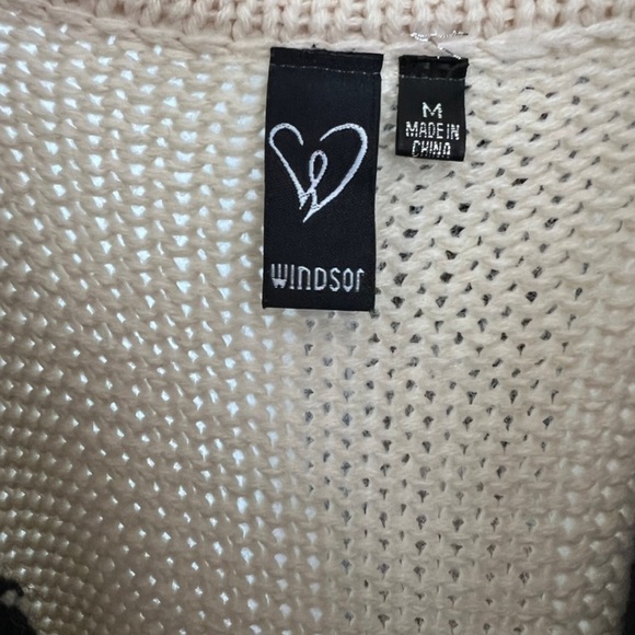 Western Style Knit Stripe Waterfall Fringe Cardigan Black & Cream Sweater- M - Picture 4 of 7